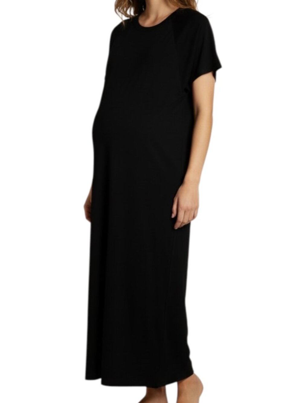 Legoe Heritage Maternity Maxi Dress Soft Cap Sleeve Nylon Black 1 US M NWT